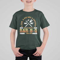 Funny BBQ Lover T Shirt For Kid A Cow A Pig And A Chicken Walk Into A Bar B Q Barbecue Pitmaster