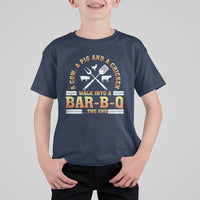 Funny BBQ Lover T Shirt For Kid A Cow A Pig And A Chicken Walk Into A Bar B Q Barbecue Pitmaster