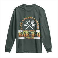 Funny BBQ Lover Long Sleeve Shirt A Cow A Pig And A Chicken Walk Into A Bar B Q Barbecue Pitmaster