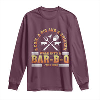 Funny BBQ Lover Long Sleeve Shirt A Cow A Pig And A Chicken Walk Into A Bar B Q Barbecue Pitmaster