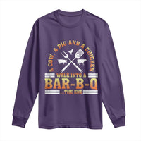 Funny BBQ Lover Long Sleeve Shirt A Cow A Pig And A Chicken Walk Into A Bar B Q Barbecue Pitmaster