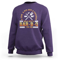 Funny BBQ Lover Sweatshirt A Cow A Pig And A Chicken Walk Into A Bar B Q Barbecue Pitmaster