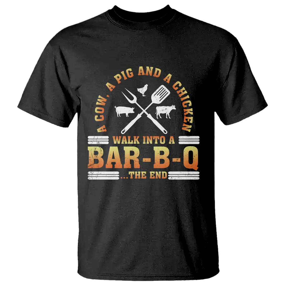 Funny BBQ Lover T Shirt A Cow A Pig And A Chicken Walk Into A Bar B Q Barbecue Pitmaster - Wonder Print Shop