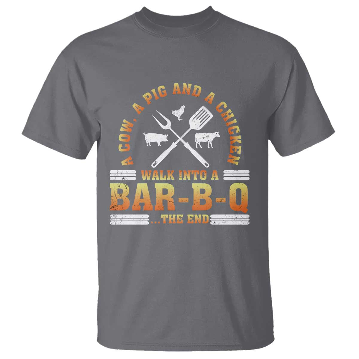 Funny BBQ Lover T Shirt A Cow A Pig And A Chicken Walk Into A Bar B Q Barbecue Pitmaster - Wonder Print Shop
