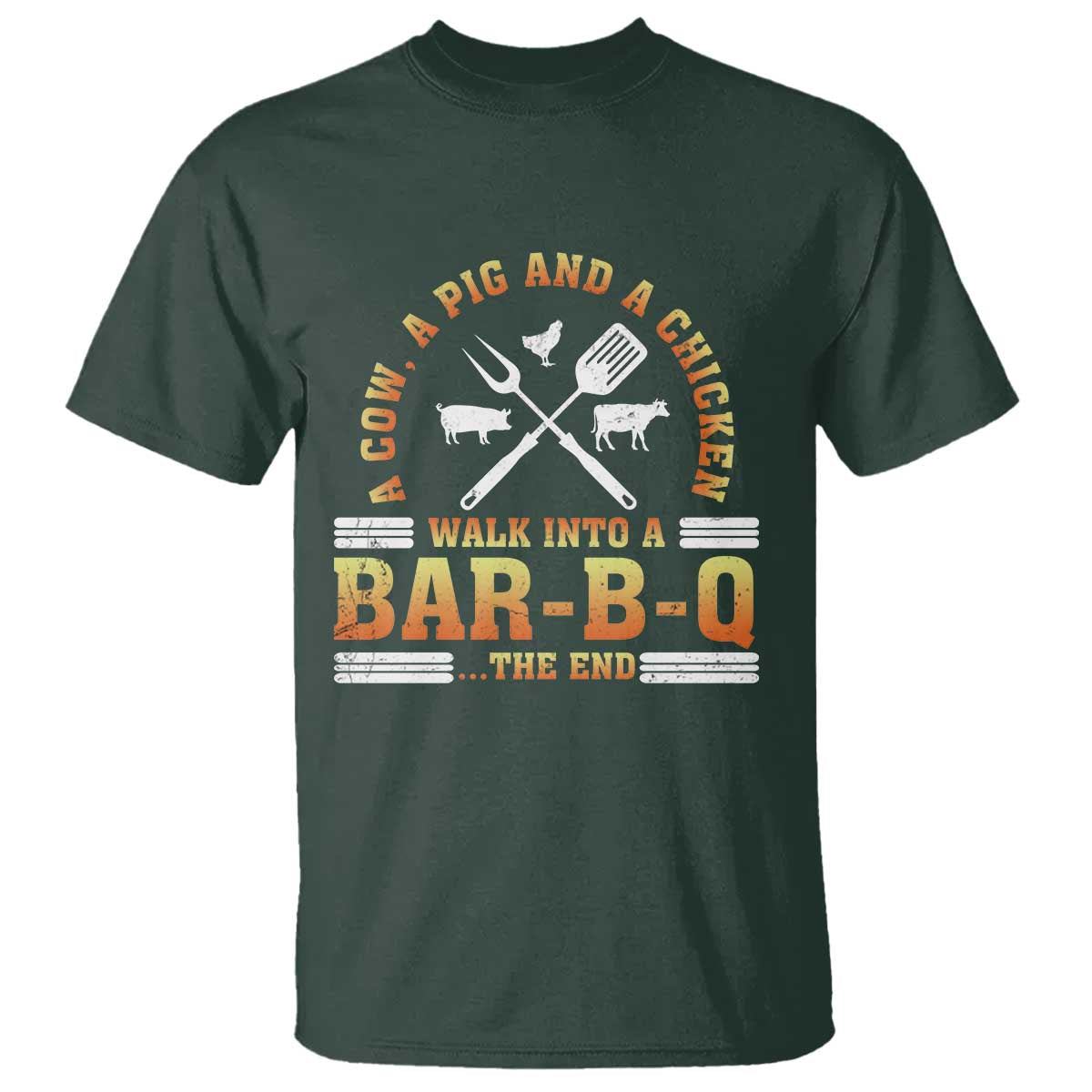 Funny BBQ Lover T Shirt A Cow A Pig And A Chicken Walk Into A Bar B Q Barbecue Pitmaster - Wonder Print Shop