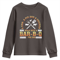 Funny BBQ Lover Youth Sweatshirt A Cow A Pig And A Chicken Walk Into A Bar B Q Barbecue Pitmaster