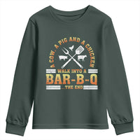 Funny BBQ Lover Youth Sweatshirt A Cow A Pig And A Chicken Walk Into A Bar B Q Barbecue Pitmaster