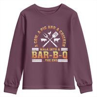 Funny BBQ Lover Youth Sweatshirt A Cow A Pig And A Chicken Walk Into A Bar B Q Barbecue Pitmaster