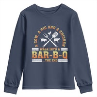 Funny BBQ Lover Youth Sweatshirt A Cow A Pig And A Chicken Walk Into A Bar B Q Barbecue Pitmaster