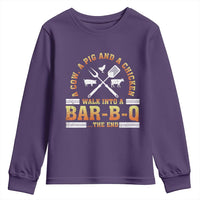 Funny BBQ Lover Youth Sweatshirt A Cow A Pig And A Chicken Walk Into A Bar B Q Barbecue Pitmaster