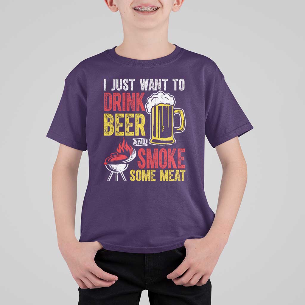 Funny BBQ Beer Lover T Shirt For Kid Just Want To Drink Beer And Smoke Some Meat