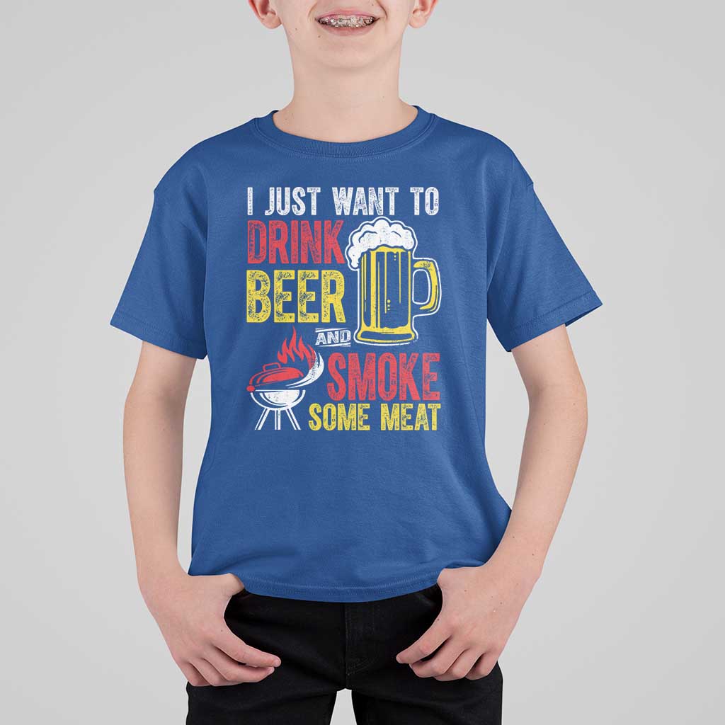 Funny BBQ Beer Lover T Shirt For Kid Just Want To Drink Beer And Smoke Some Meat