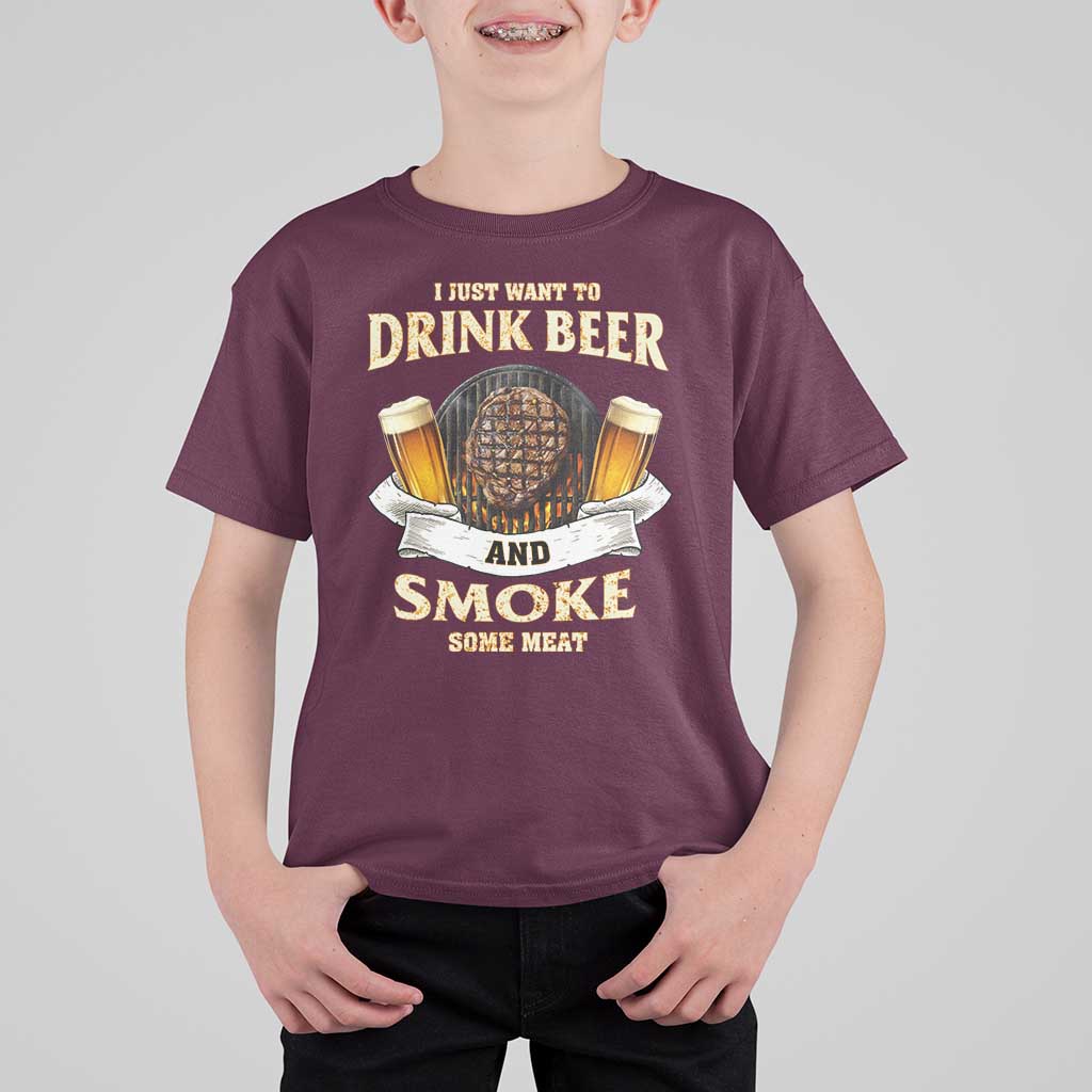 Funny BBQ Beer Lover T Shirt For Kid Just Want To Drink Beer And Smoke Some Meat Beefsteak