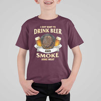 Funny BBQ Beer Lover T Shirt For Kid Just Want To Drink Beer And Smoke Some Meat Beefsteak