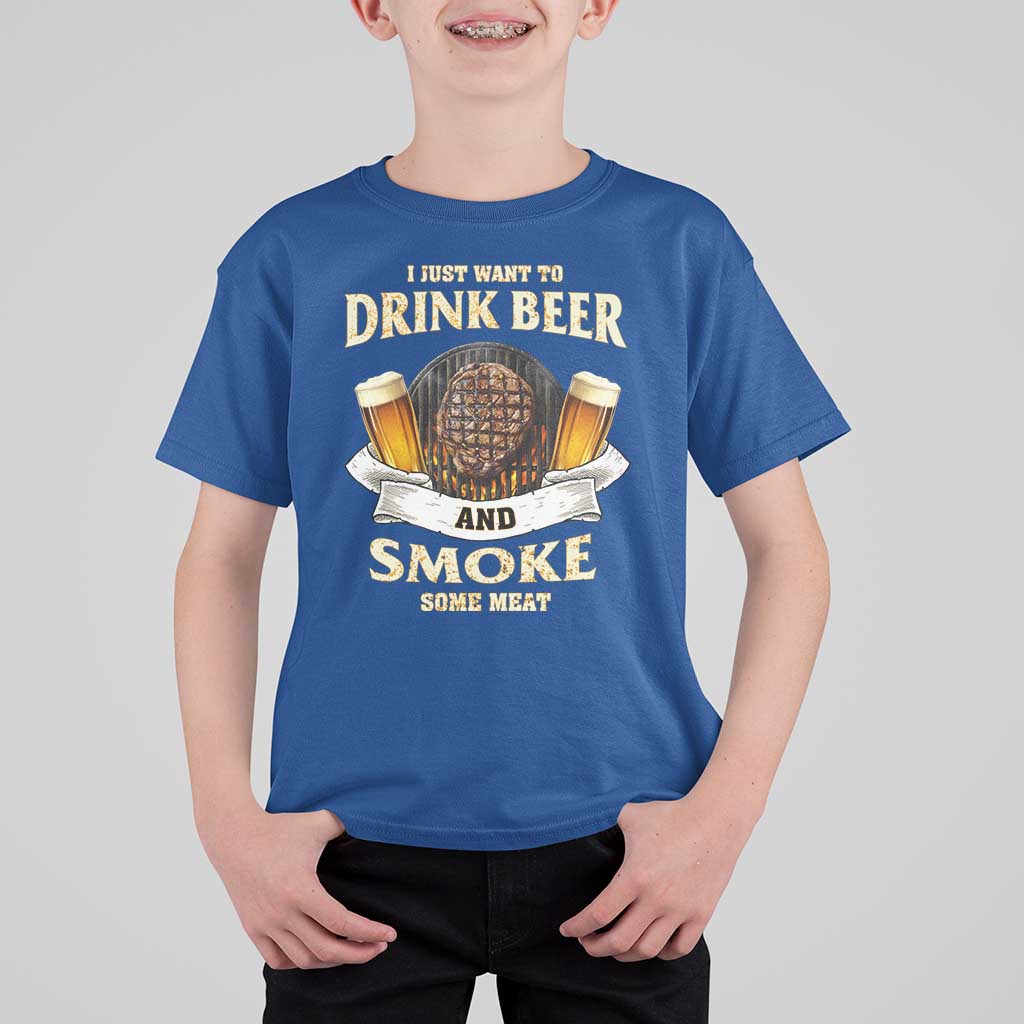 Funny BBQ Beer Lover T Shirt For Kid Just Want To Drink Beer And Smoke Some Meat Beefsteak
