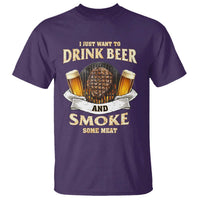 Funny BBQ Beer Lover T Shirt Just Want To Drink Beer And Smoke Some Meat Beefsteak - Wonder Print Shop
