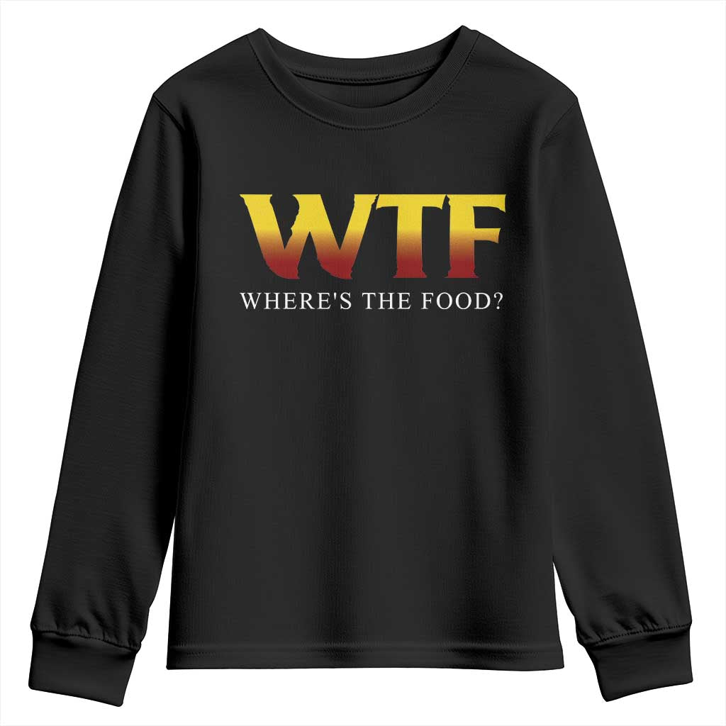 Funny BBQ Lover Youth Sweatshirt WTF Where's The Food Grilling