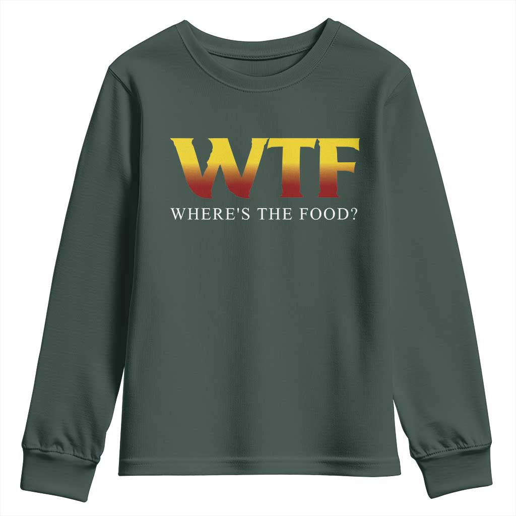 Funny BBQ Lover Youth Sweatshirt WTF Where's The Food Grilling