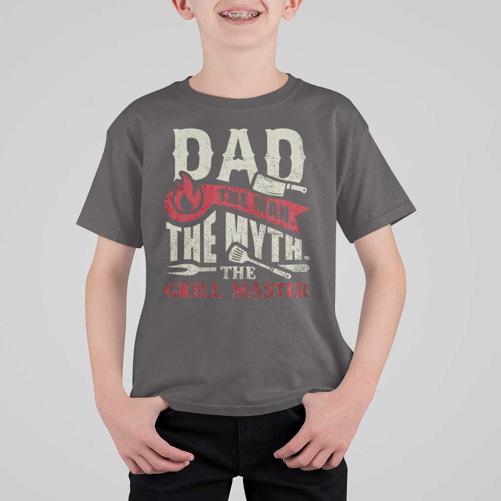 Funny BBQ Grilling Pitmaster T Shirt For Kid Dad The Man The Myth The Grill Master