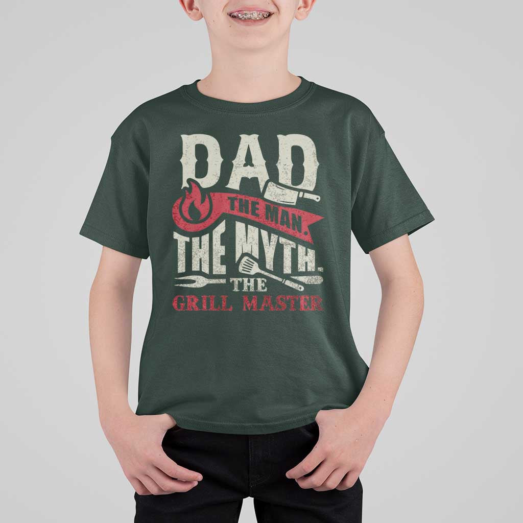 Funny BBQ Grilling Pitmaster T Shirt For Kid Dad The Man The Myth The Grill Master