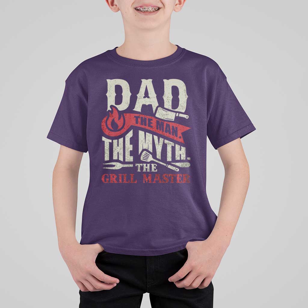 Funny BBQ Grilling Pitmaster T Shirt For Kid Dad The Man The Myth The Grill Master