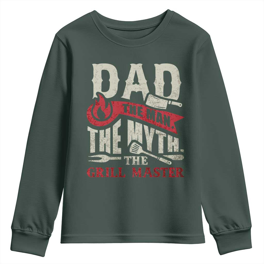 Funny BBQ Grilling Pitmaster Youth Sweatshirt Dad The Man The Myth The Grill Master
