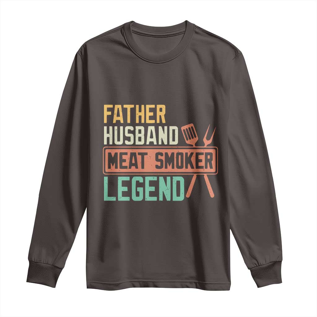 Funny BBQ Grilling Pitmaster Long Sleeve Shirt Father Husband Meat Smoker Legend Retro