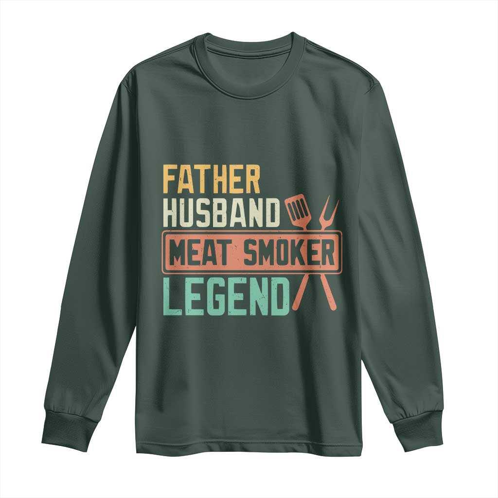 Funny BBQ Grilling Pitmaster Long Sleeve Shirt Father Husband Meat Smoker Legend Retro