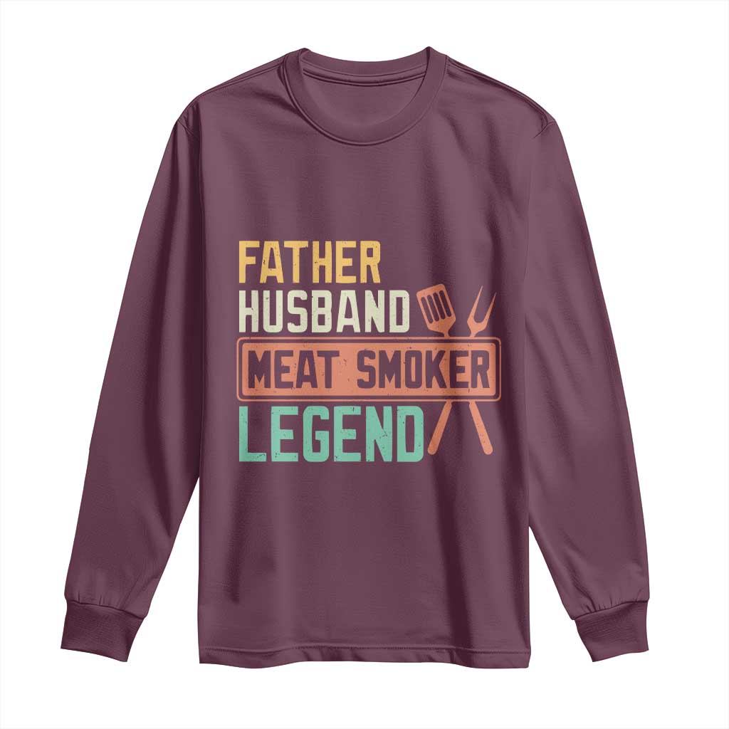 Funny BBQ Grilling Pitmaster Long Sleeve Shirt Father Husband Meat Smoker Legend Retro