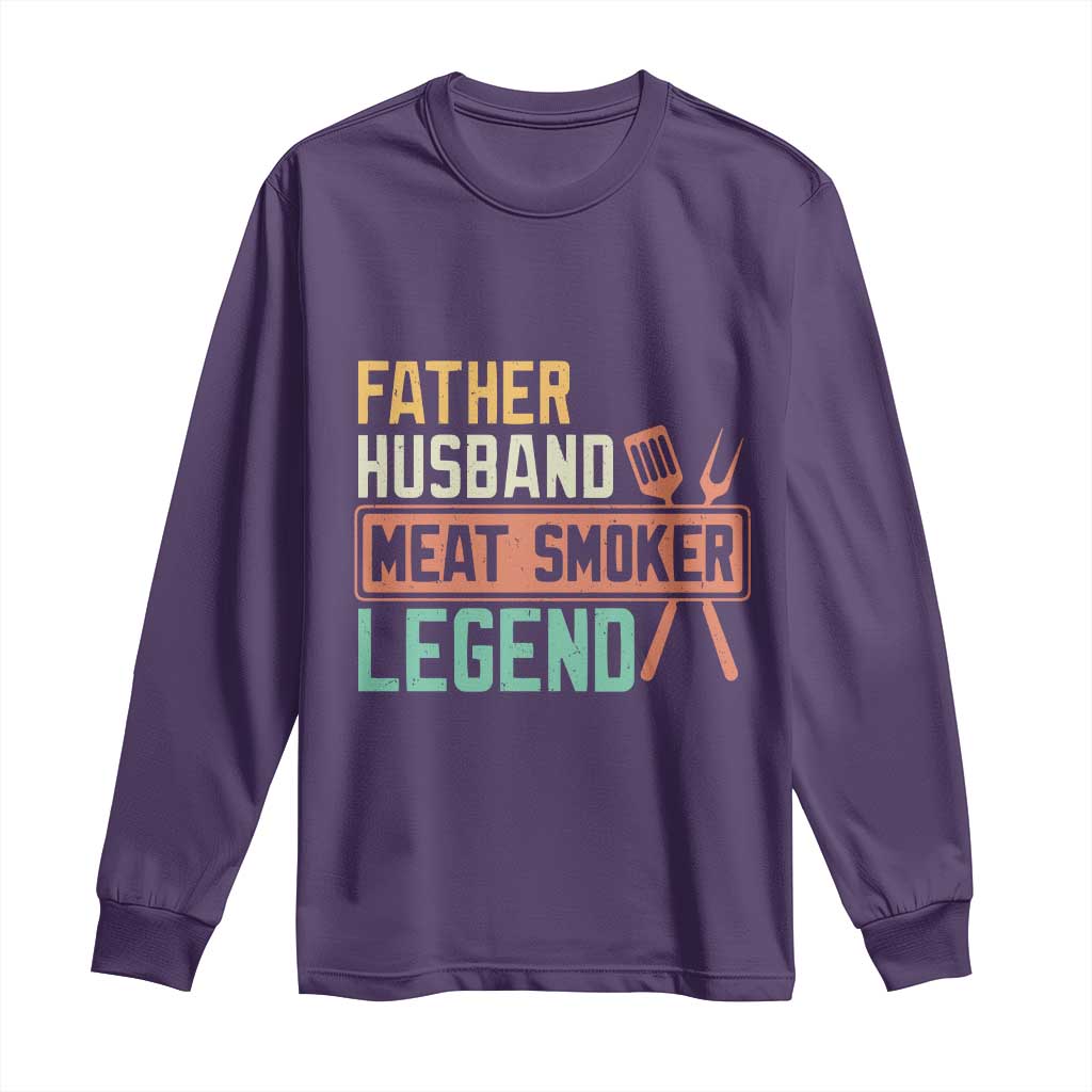 Funny BBQ Grilling Pitmaster Long Sleeve Shirt Father Husband Meat Smoker Legend Retro