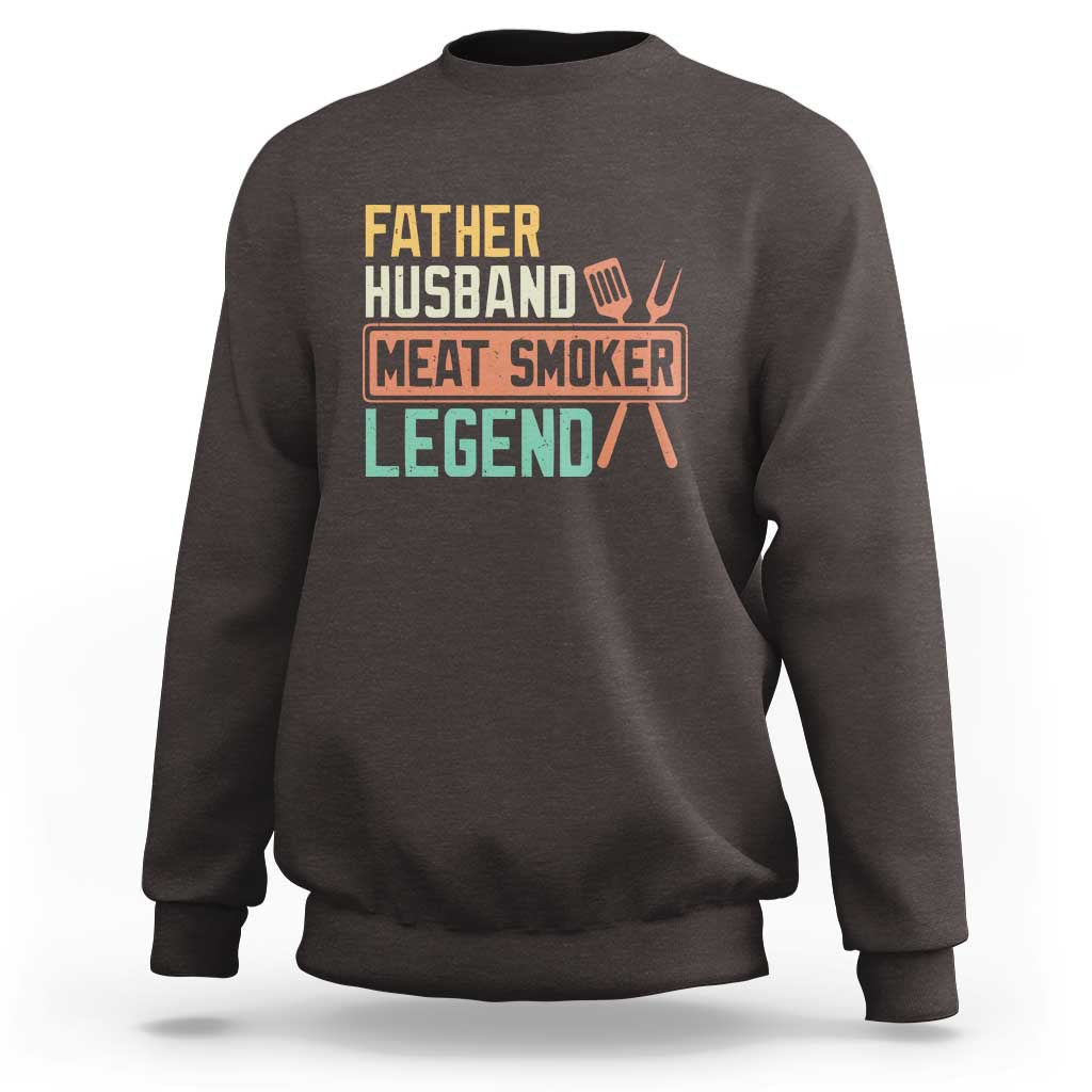 Funny BBQ Grilling Pitmaster Sweatshirt Father Husband Meat Smoker Legend Retro