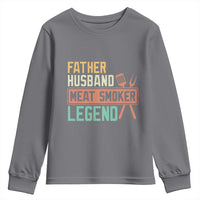 Funny BBQ Grilling Pitmaster Youth Sweatshirt Father Husband Meat Smoker Legend Retro