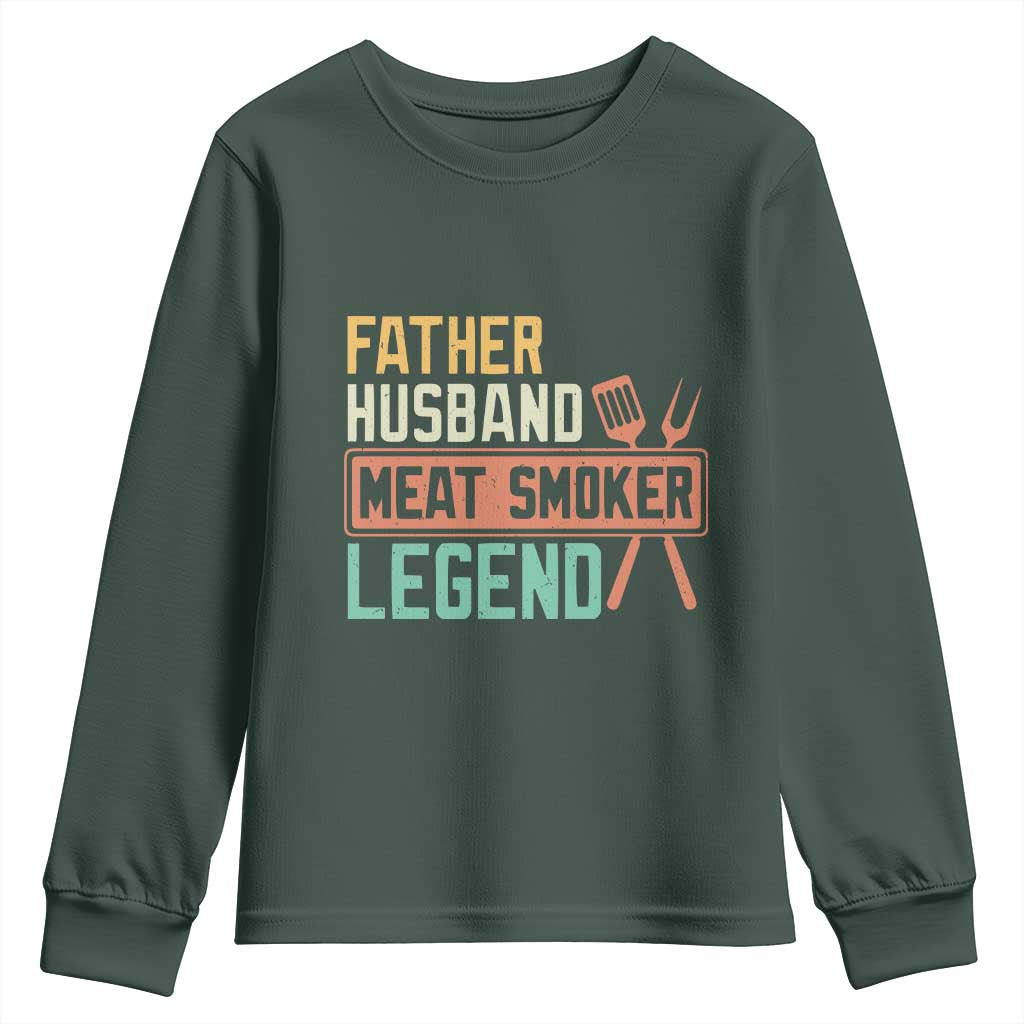 Funny BBQ Grilling Pitmaster Youth Sweatshirt Father Husband Meat Smoker Legend Retro