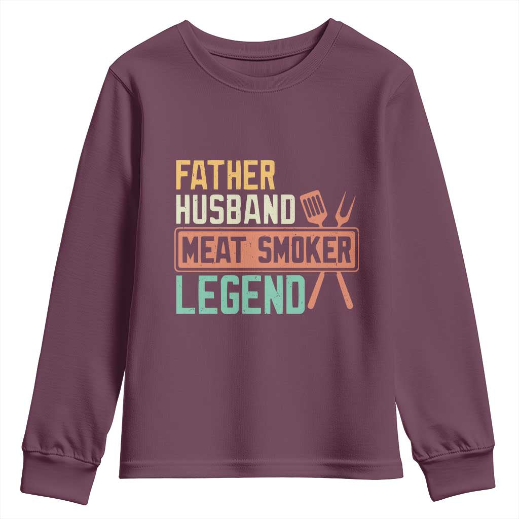 Funny BBQ Grilling Pitmaster Youth Sweatshirt Father Husband Meat Smoker Legend Retro