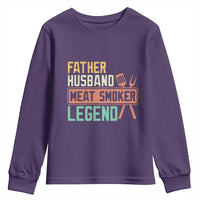 Funny BBQ Grilling Pitmaster Youth Sweatshirt Father Husband Meat Smoker Legend Retro