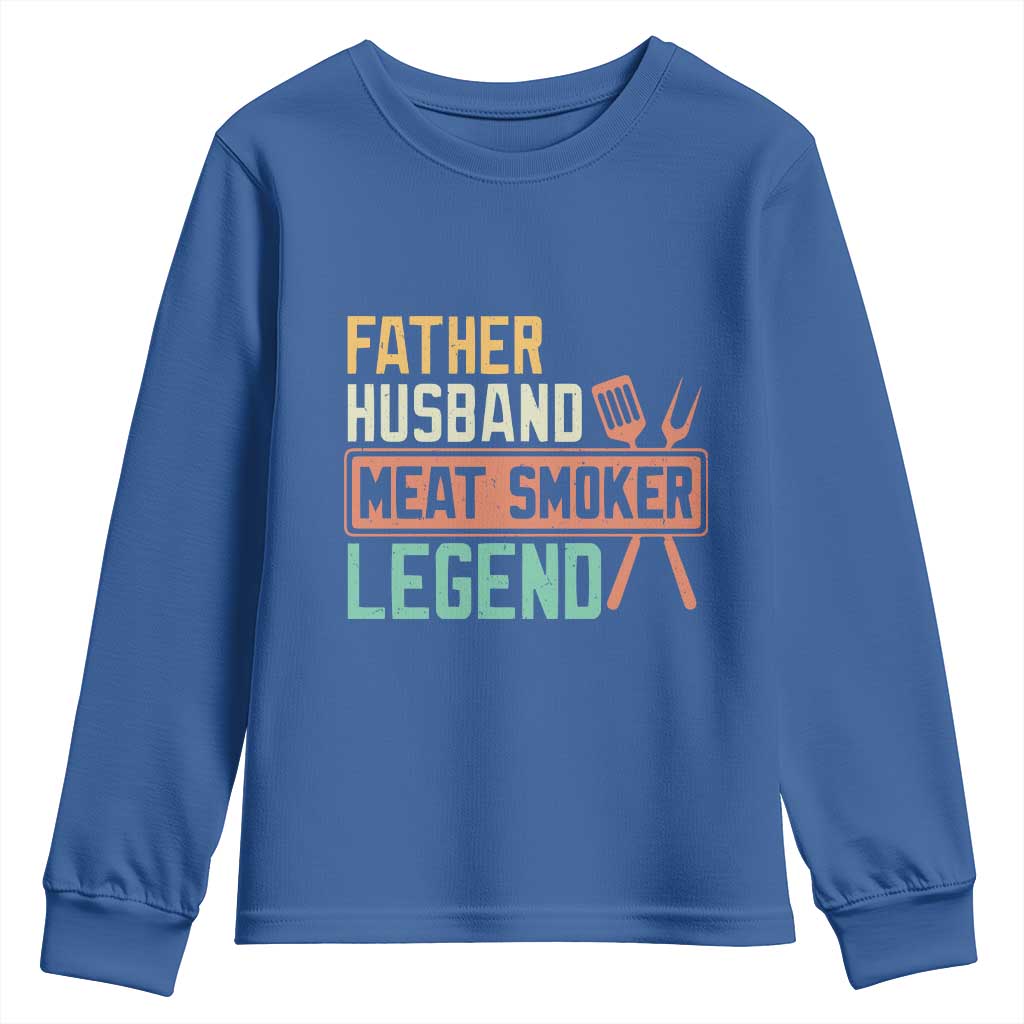 Funny BBQ Grilling Pitmaster Youth Sweatshirt Father Husband Meat Smoker Legend Retro