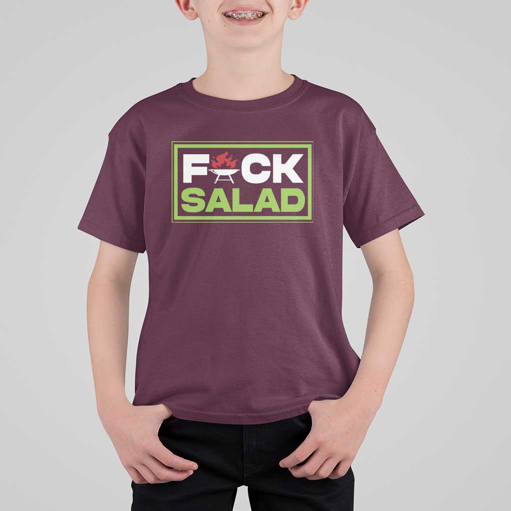 Funny BBQ Lover T Shirt For Kid Fxxk Salad Anti Vegan Jokes