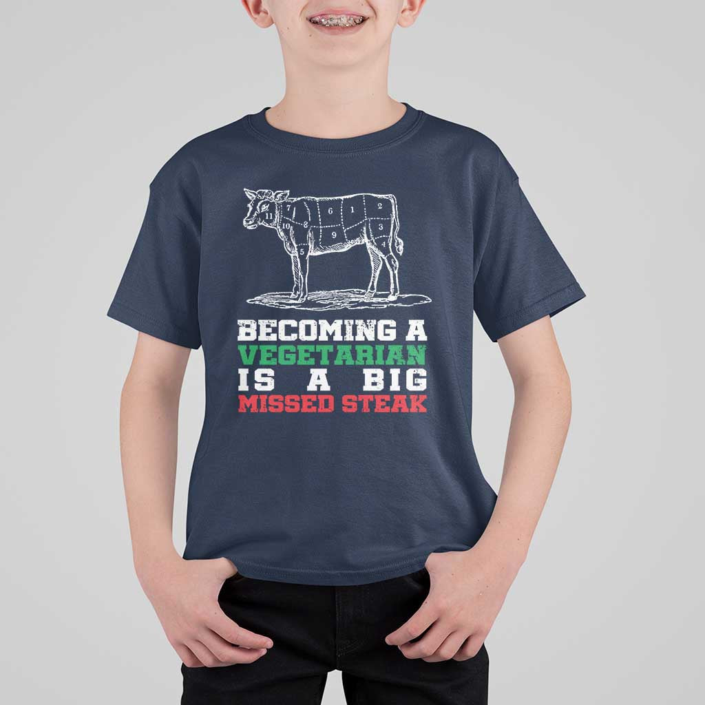 Vegetarian Jokes T Shirt For Kid Becoming A Vegetarian Is A Big Missed Steak
