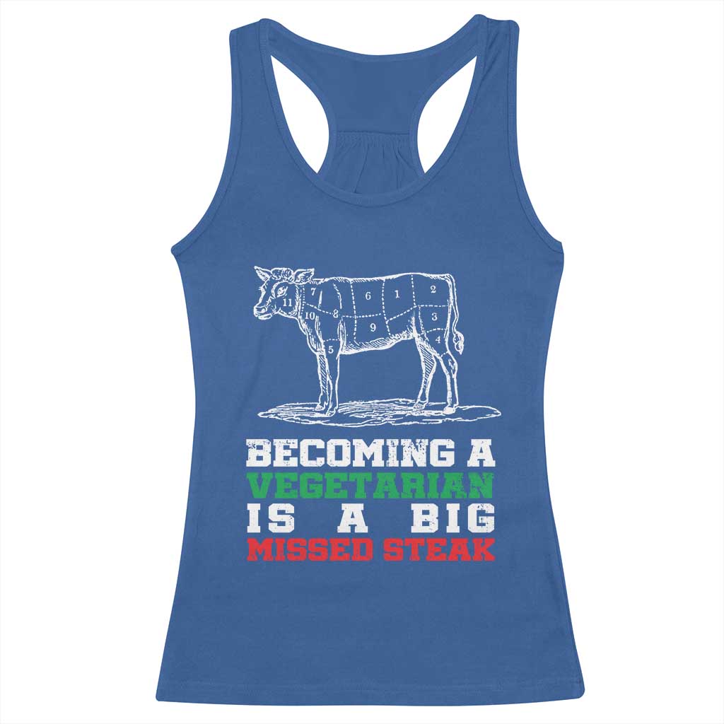 Vegetarian Jokes Racerback Tank Top Becoming A Vegetarian Is A Big Missed Steak