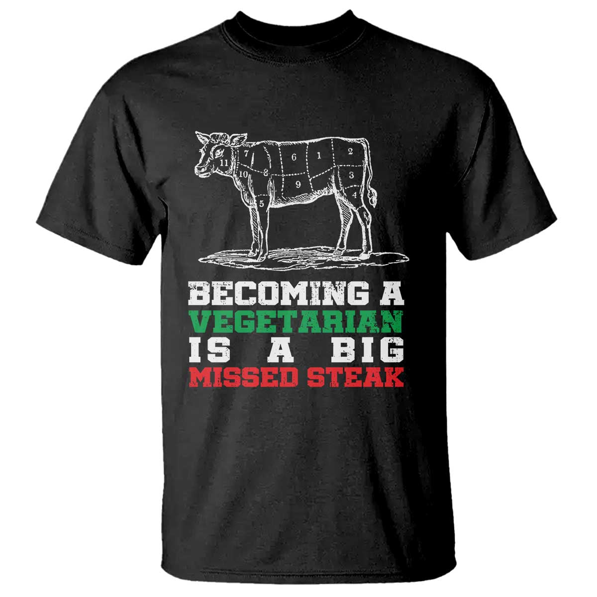 Vegetarian Jokes T Shirt Becoming A Vegetarian Is A Big Missed Steak - Wonder Print Shop
