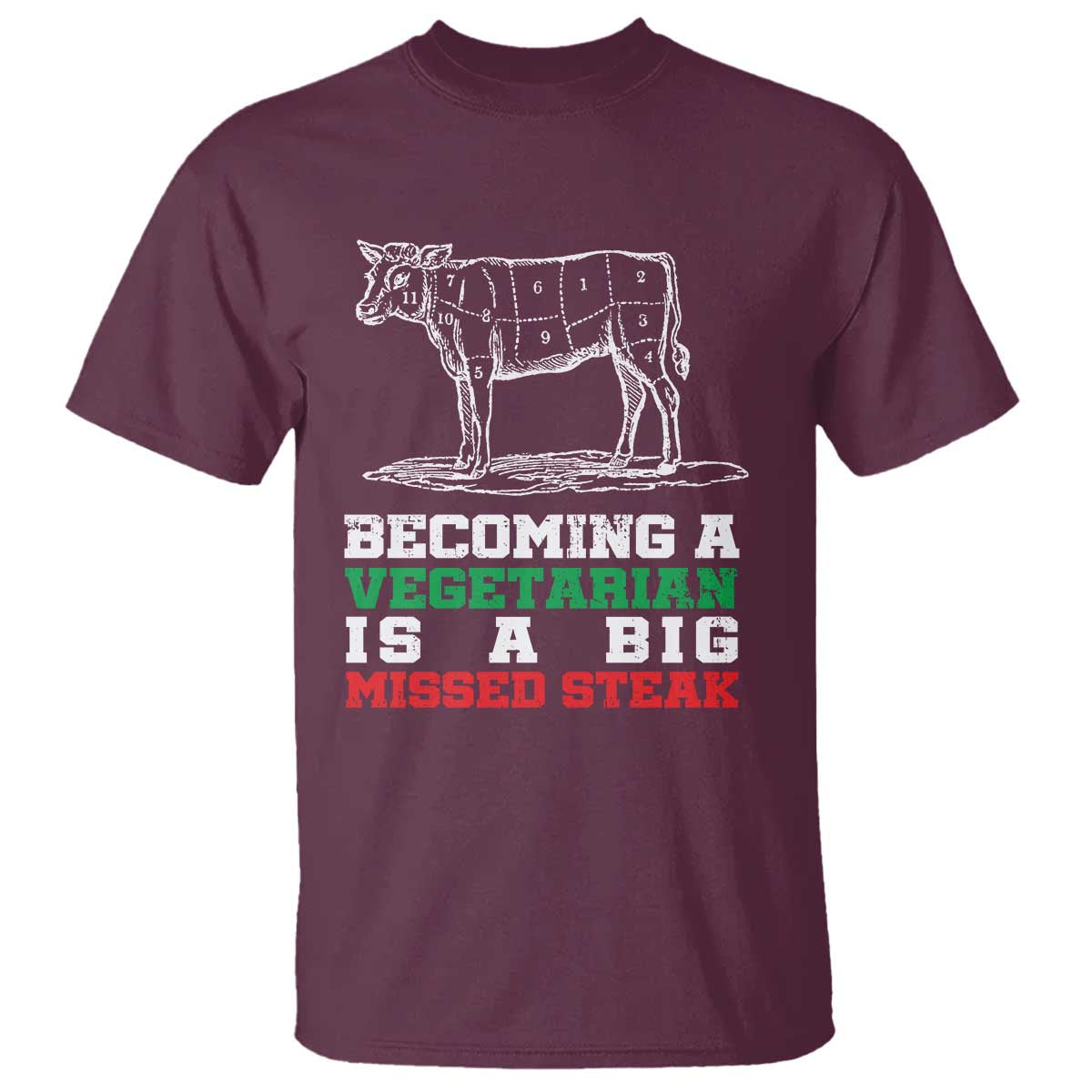 Vegetarian Jokes T Shirt Becoming A Vegetarian Is A Big Missed Steak - Wonder Print Shop