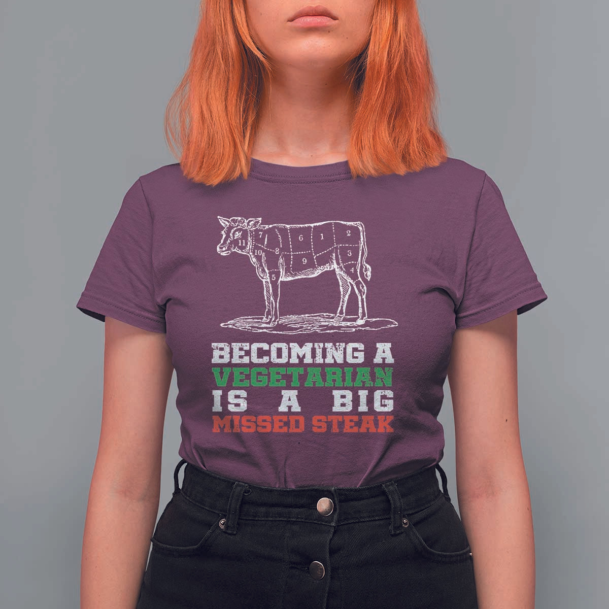 Vegetarian Jokes T Shirt For Women Becoming A Vegetarian Is A Big Missed Steak - Wonder Print Shop