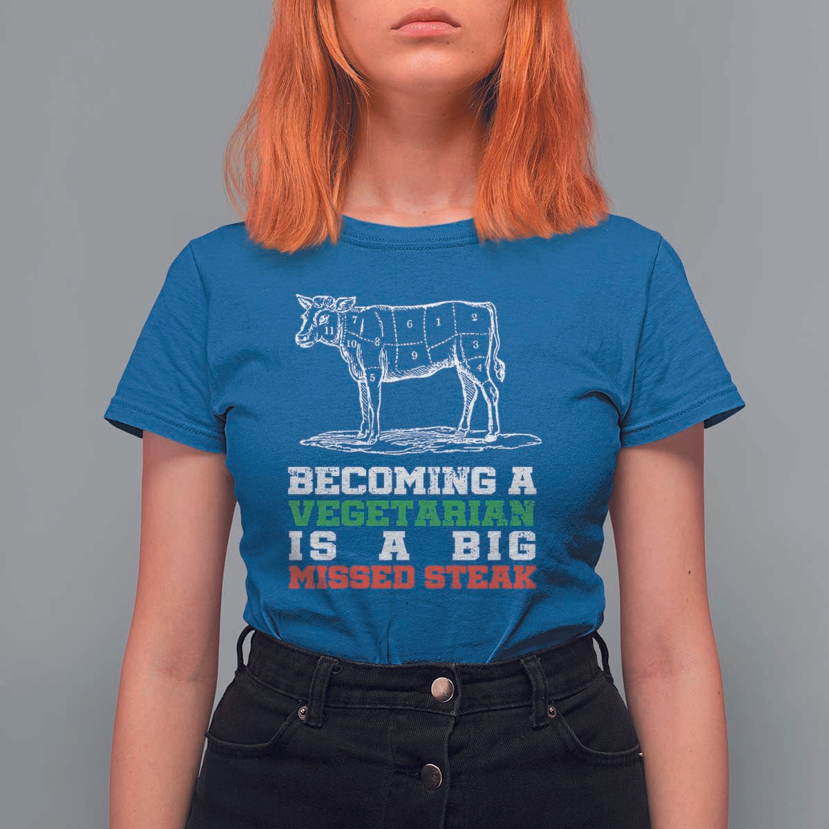 Vegetarian Jokes T Shirt For Women Becoming A Vegetarian Is A Big Missed Steak - Wonder Print Shop
