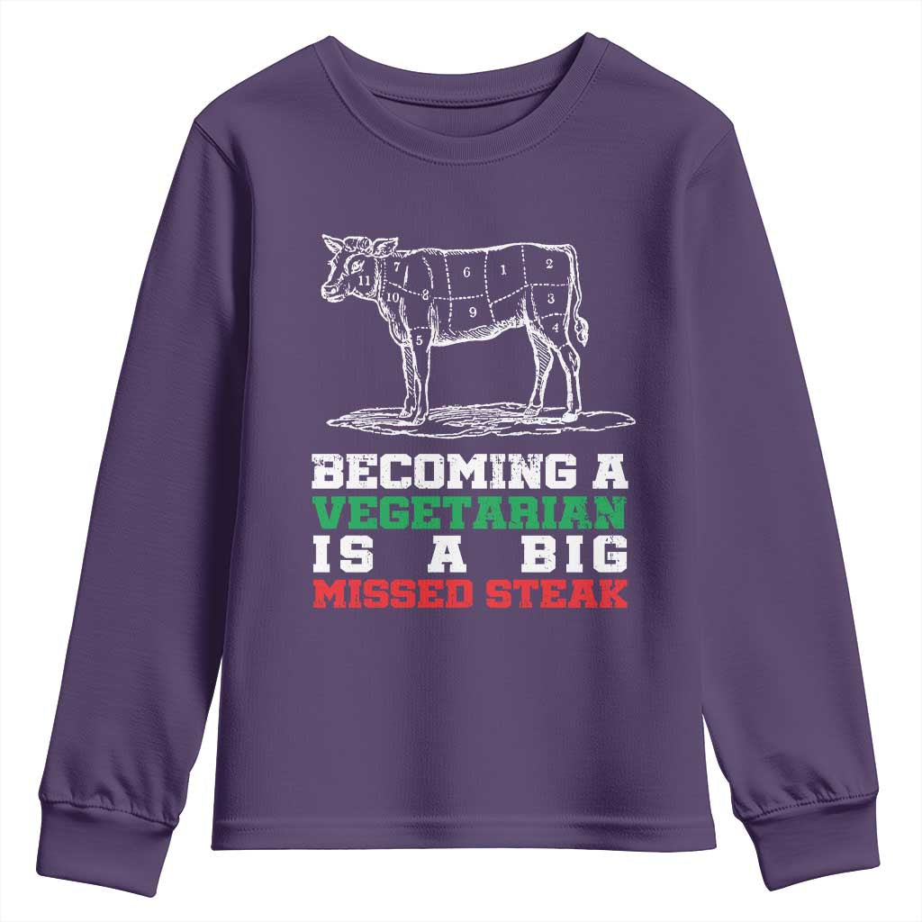 Vegetarian Jokes Youth Sweatshirt Becoming A Vegetarian Is A Big Missed Steak
