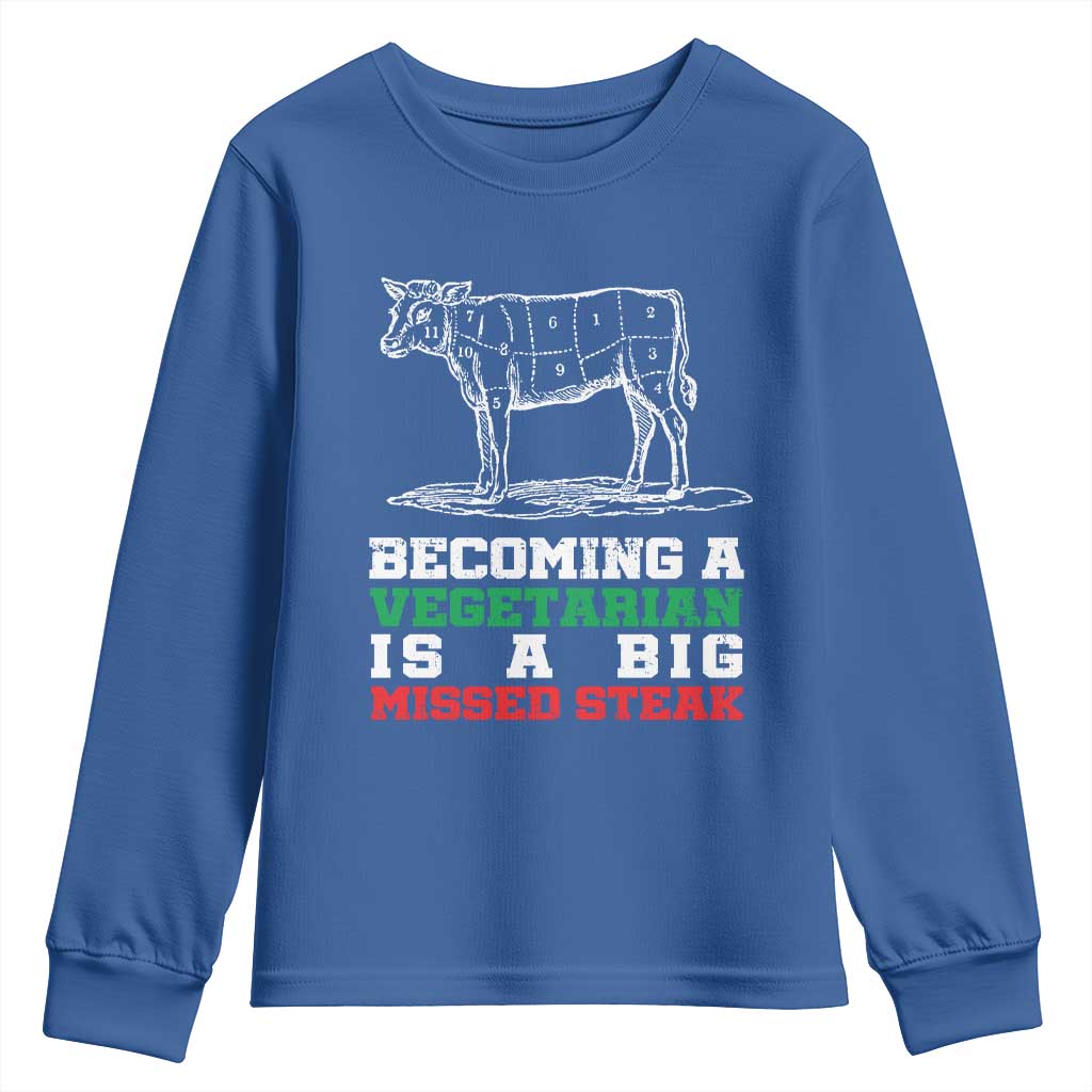 Vegetarian Jokes Youth Sweatshirt Becoming A Vegetarian Is A Big Missed Steak