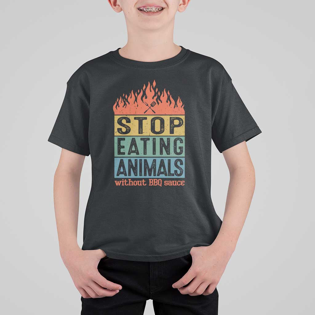 Funny BBQ Lover T Shirt For Kid Stop Eating Animals Without BBQ Sauce Anti Vegan Jokes