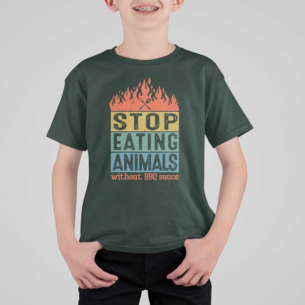 Funny BBQ Lover T Shirt For Kid Stop Eating Animals Without BBQ Sauce Anti Vegan Jokes