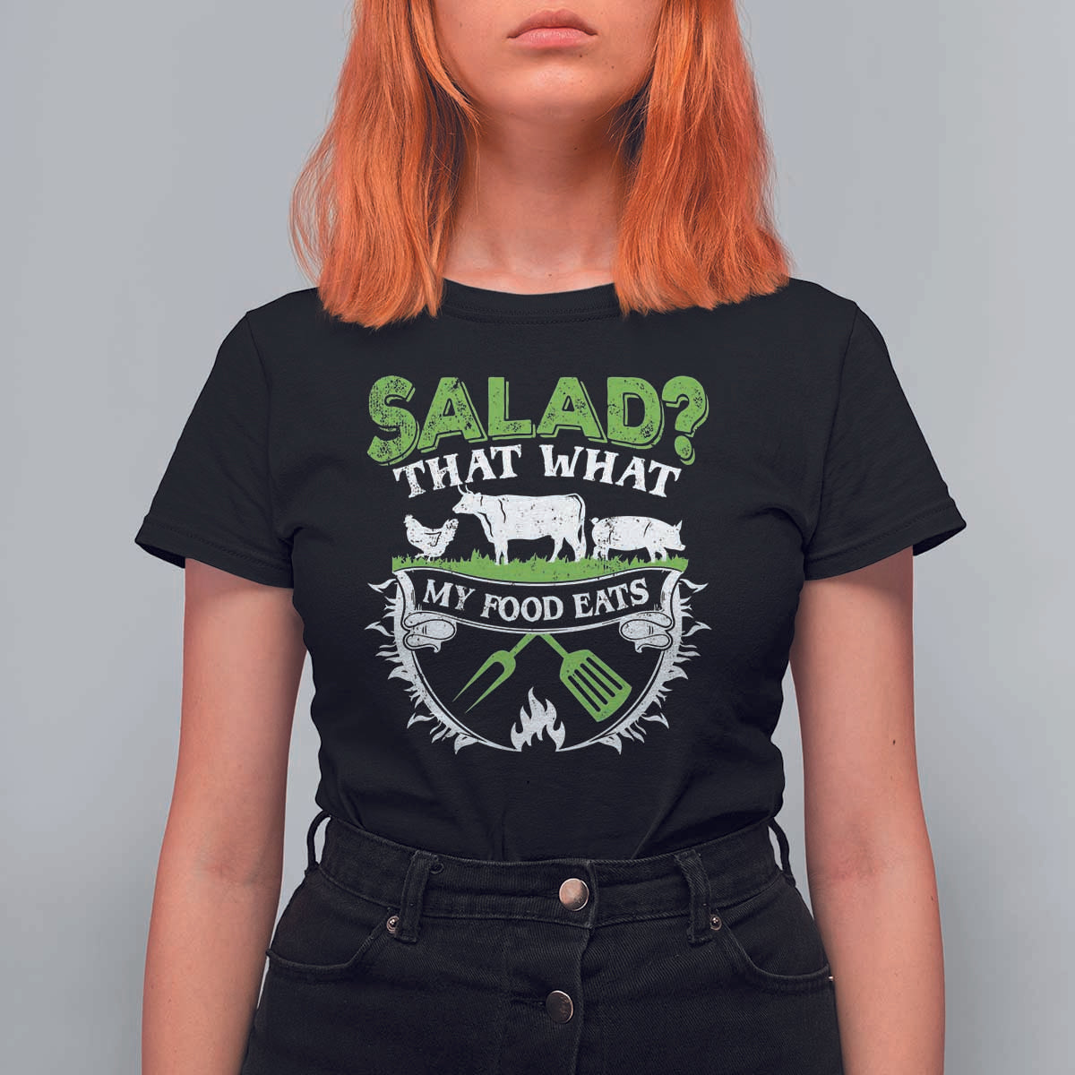 Funny BBQ Lover T Shirt For Women Salad That's What My Food Eats Anti Vegan Jokes - Wonder Print Shop