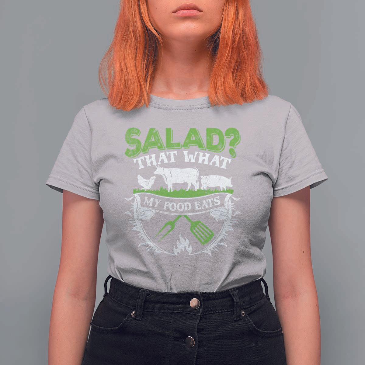 Funny BBQ Lover T Shirt For Women Salad That's What My Food Eats Anti Vegan Jokes - Wonder Print Shop