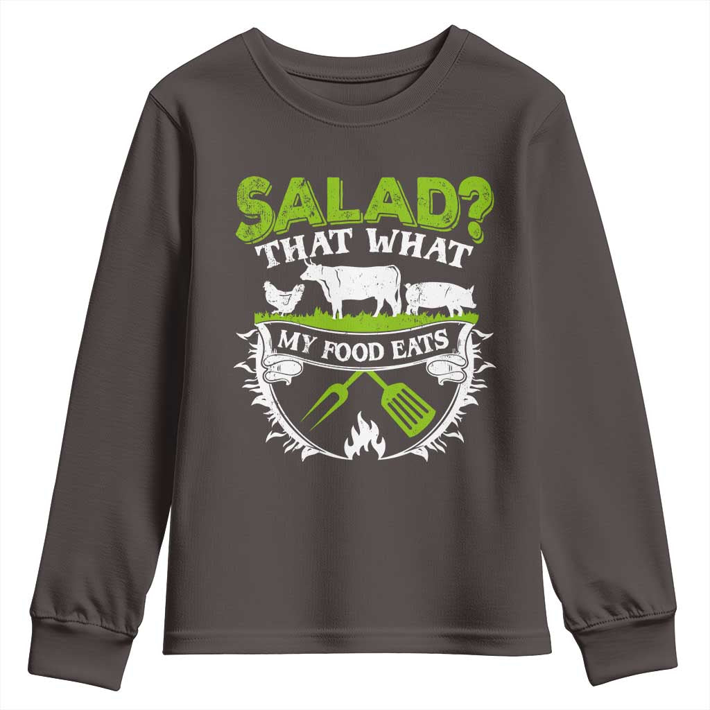 Funny BBQ Lover Youth Sweatshirt Salad That's What My Food Eats Anti Vegan Jokes